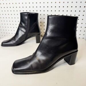 Via Spiga | Vintage Y2K Black Leather Square Toe Block Heel Ankle Boots Size 7